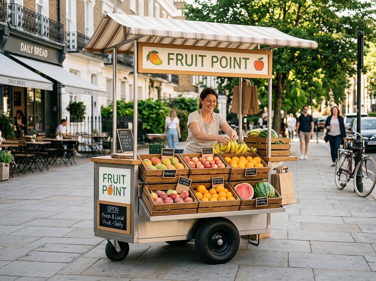 Modern Fruit Point pushcart in a clean neighborhood